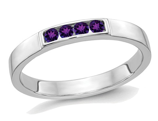 1/7 Carat (ctw) Amethyst Wedding Band Ring in 14K White Gold