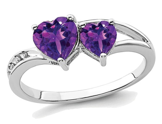 9/10 Carat (ctw) Natural Amethyst Double Heart Promise Ring in Sterling Silver