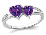 9/10 Carat (ctw) Natural Amethyst Double Heart Promise Ring in Sterling Silver