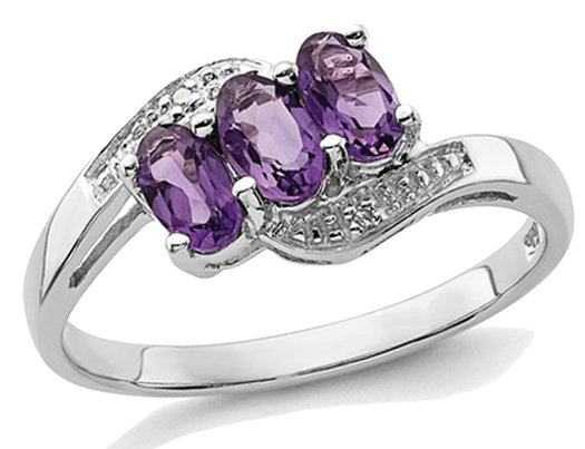 1/2 Carat (ctw) Natural Amethyst Three Stone Ring in Sterling Silver