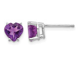 14K White Gold 6mm Solitaire Amethyst Heart Earrings 1.35 Carat (ctw)