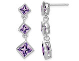 7/10 Carat (ctw) Square Amethyst Drop Earrings in Sterling Silver