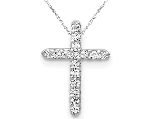 1/8 Carat (ctw) Diamond Cross Pendant Necklace in 14K White Gold with Chain
