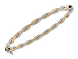 14K White and Yellow Gold Textured Twisted Bangle Bracelet