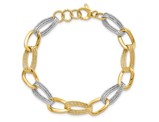 14K White and Yellow Gold Link Bracelet in 14K Yellow Gold (8.00 Inches)