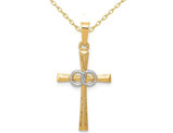 14K Yellow and White Gold Polished Latin Cross Pendant Necklace with Chain