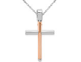 14K Rose Pink and White Gold Cross Pendant Necklace with Chain