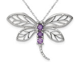 1/6 Carat (ctw) Amethyst Dragonfly Pendant Necklace in Sterling Silver with Chain