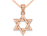 14K Rose Pink Gold Polished Star Of David Pendant Necklace with Chain