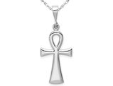 Large 14K White Gold Ankh Cross Pendant Necklace with Chain