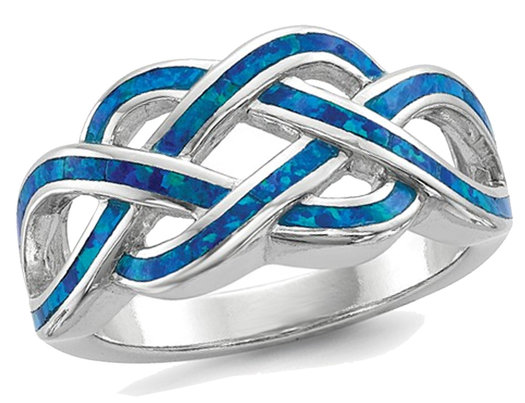 Lab-Created Blue Opal Inlay Knot Ring in Sterling Silver