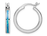Synthetic Blue Opal Inlay Hoop Earrings in Sterling Silver