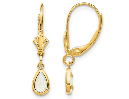 Opal Drop Dangle Earrings 1/2 Carat (ctw) in 14K Yellow Gold