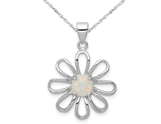 Lab Created Opal Flower Pendant Necklace in Sterling Silver with Chain