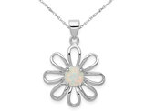 Lab Created Opal Flower Pendant Necklace in Sterling Silver with Chain