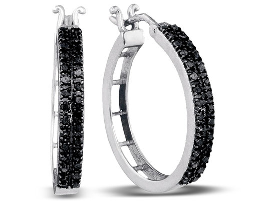 1 2 Carat Ctw Black Diamond Hoop Earrings In 10k White Gold Gem 1 2 Carat Ctw Black Diamond Hoop Earrings In 10k White Gold