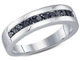 Mens 1/2 Carat (ctw I2-I3) Color-Enhanced Black Diamond Wedding Band Ring in Sterling Silver