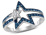 1/8 Carat (ctw) Blue and White Diamond Double Star Ring in Sterling Silver