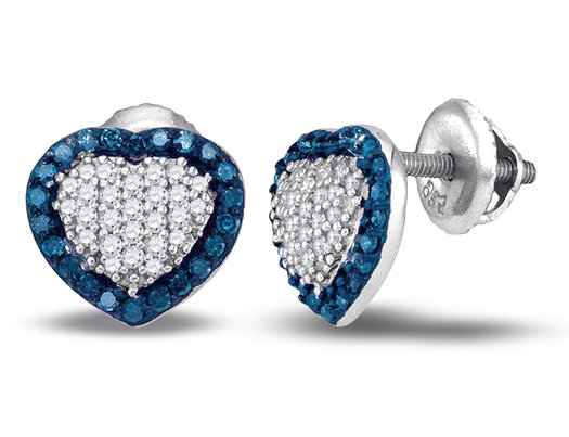 1 2 Carat Ctw Enhanced Blue And White Diamond Heart Earrings In 1 2 Carat Ctw Enhanced Blue And White Diamond Heart Earrings In 10k