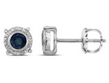 1/10 Carat (ctw) Blue Diamond Solitaire Post Earrings in Sterling Silver