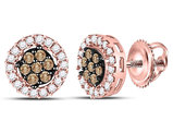 1/4 Carat (ctw I2-I3) Champagne & White Diamond Cluster Post Earrings in 10K Rose Pink Gold