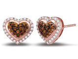 2/5 Carat (ctw I2-I3) Cognac Champagne and White Heart Cluster Diamond Post Earrings in 10K Rose Pink Gold