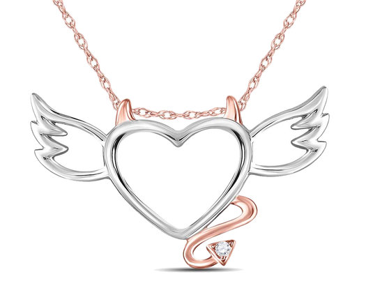 Devil Heart Pendant Necklace In 10k White And Rose Pink Gold With Chain Gem Harmony - Devil Heart Pendant Devil Heart Pendant Necklace In 10k White And Rose Pink Gold With Chain Gem Harmony - Devil Heart Pendant