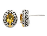Natural Citrine 1.40 Carat (ctw) Post Earrings in Sterling Silver with 14K Gold Accents