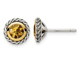 4/5 Carat (ctw) Citrine Solitaire Post Earrings in Sterling Silver with 14K Gold Accents