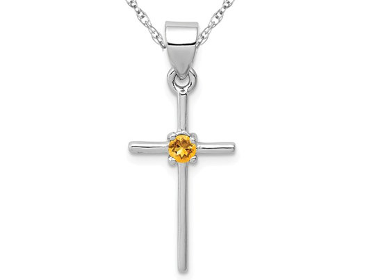 Sterling Silver Citrine Cross Pendant Necklace with Chain
