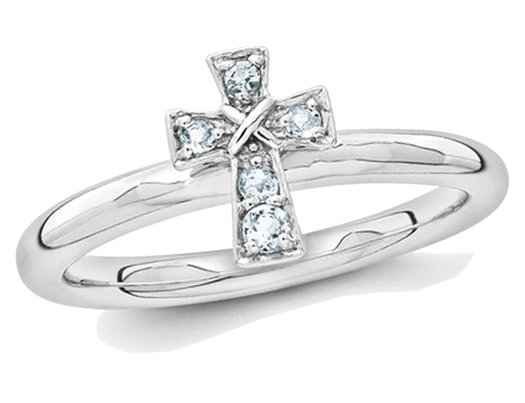 1/10 Carat (ctw) Natural Aquamarine Cross Ring in Sterling Silver