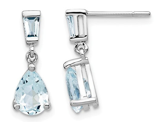 1.20 Carat (ctw) Light Aquamarine Dangle Earrings in 14K White Gold