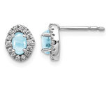 7/10 Carat (ctw) Natural Cabachon Aquamarine Earrings in 14K White Gold with Diamonds
