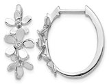 1/20 Carat (ctw) Accent Diamond Flower Hoop Earrings in 14K White Gold