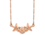 14K Rose Pink Gold Brushed Sand Dollar Starfish Necklace