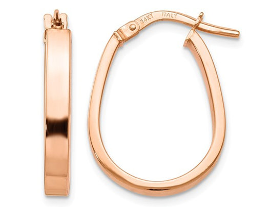 14K Rose Pink Gold Polished U-Shape Hoop Earrings (3mm Thick)
