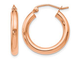 14K Rose Pink Gold Polished Hoop Earrings (3mm)