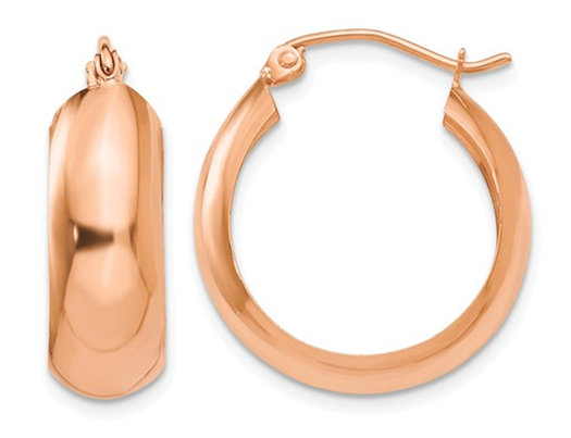 14K Rose Pink Gold Polished Hoop Earrings