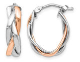 14K Rose Pink and White Gold Twisted Polished Hoop Earrings