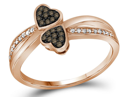 1/10 Carat (ctw J-K, I2-I3) Enhanced Champagne and White Diamond Heart Promise Ring in 10K Rose Pink Gold