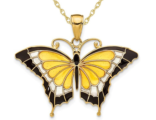Butterfly Pendant Necklace in 14K Yellow Gold with Chain