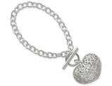 Sterling Silver Puffed Heart Toggle Bracelet