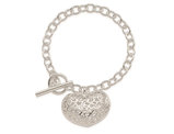 Sterling Silver Puffed Heart Toggle Bracelet