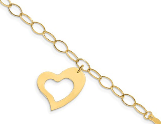 14K Yellow Gold Oval Link Heart Bracelet