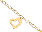 14K Yellow Gold Oval Link Heart Bracelet