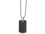 Men's Black Carbon Fiber and Wood Reversible Dog Tag Pendant Necklace in Stainless Steel with Chain