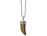 Men's Tiger's Eye Horn Pendant Necklace in Stainless Steel with Chain