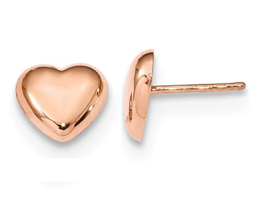 14K Rose Pink Gold Polished Heart Earrings