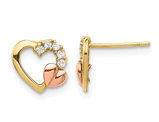 Open Heart Post Earrings in 14K Yellow and Rose Pink Gold with Synthetic Zirconias