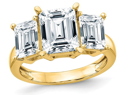 2.50 Carat (ctw 2.90 Diamond Look) Emerald Cut Synthetic Moissanite Engagement Ring in 14K Yellow Gold (SIZE 7)